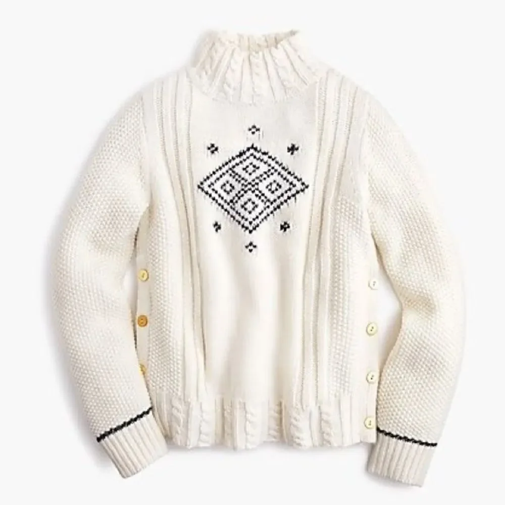 The Reeds X J.Crew |  Side Button Wool Blend Holiday Mock Neck Sweater | M